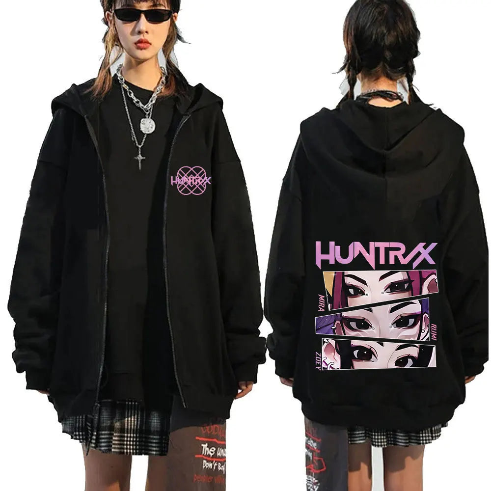 KPop Demon Hunters Rumi Mira Zoey Eyes Zipper Hoodies Fashion Hip Hop Zip Up Sweatshirts Men Women Clothing Pullover Jacket Coat