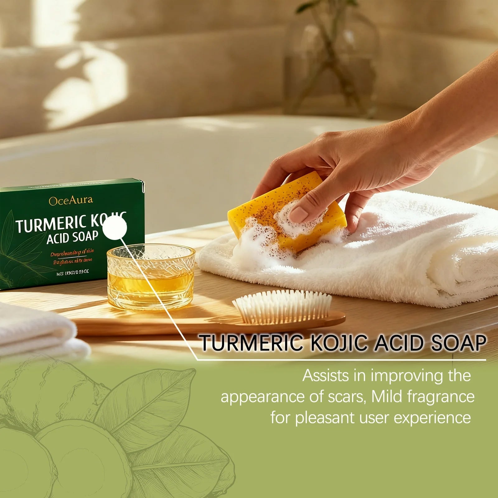 Turmeric And Kojic Acid Soap Deep Hydrating Brightening Skin Care Products Soft Smooth Body Cleaning Skin White Skin Soap 100g Halalzen
