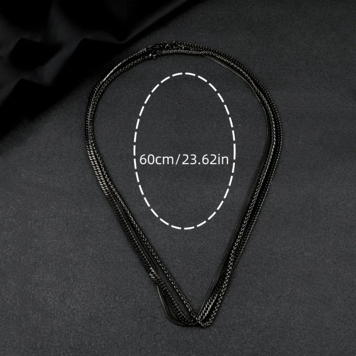 Men's 3pcs Black Steel Necklace Set – Punk Gothic Chain Links