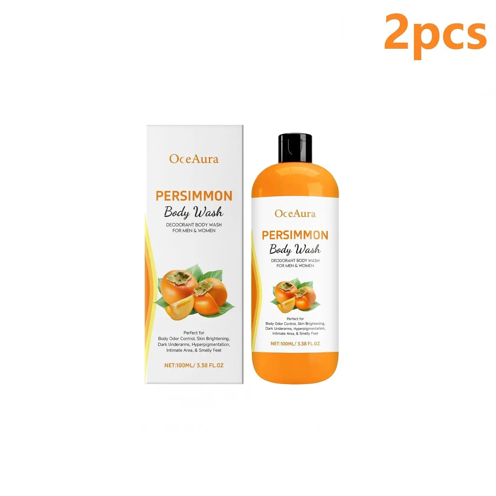 OceAura Persimmon Body Wash Moisturizing Skin Cleaning Smooth Soft Body Odor Remover Bath Products Exfoliating Shower Gel 100ml Halalzen