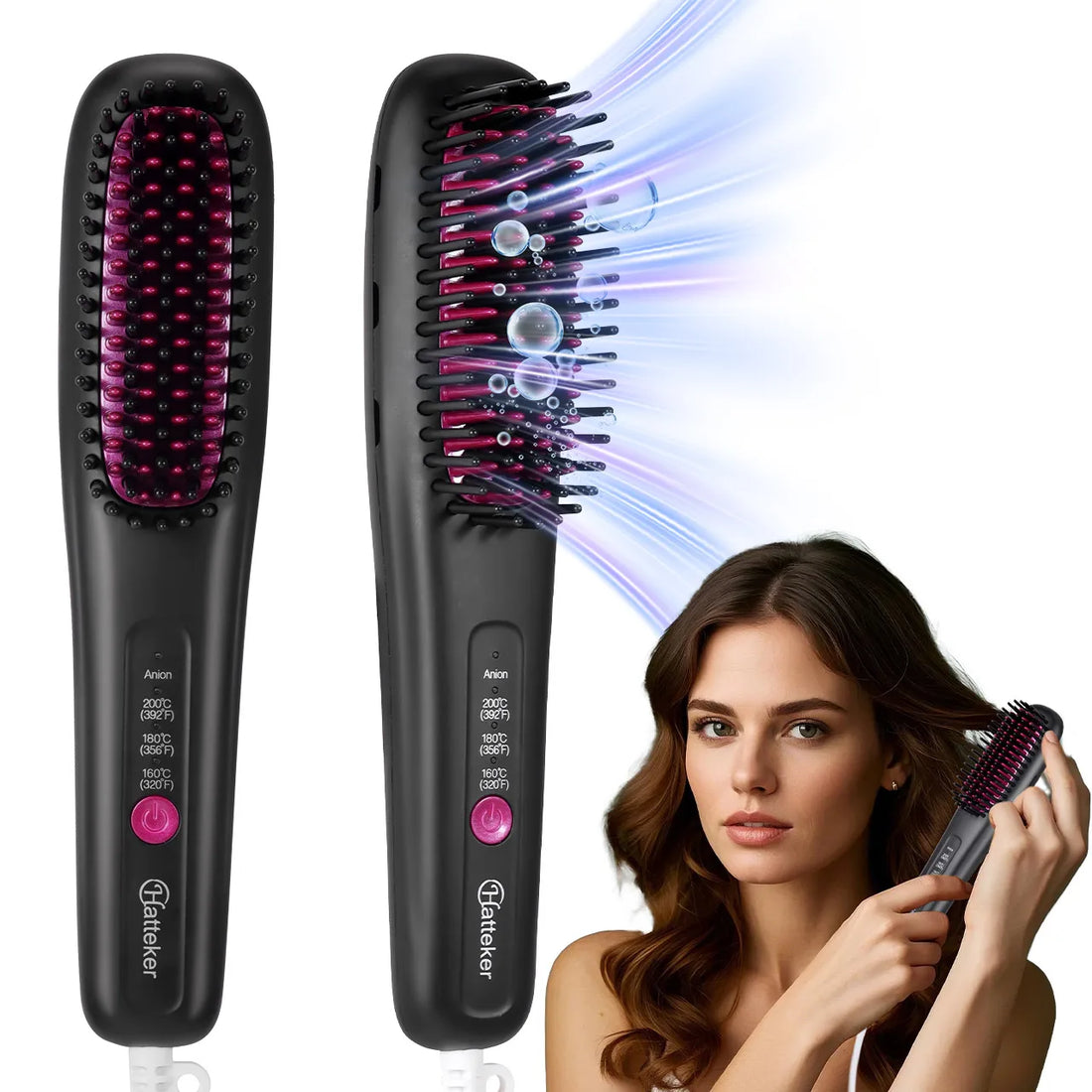 Hatteker Portable Home Use Negative Ion Straightening Comb Multi-temperature Adjustable Hair Styling Tool for Smooth Shiny