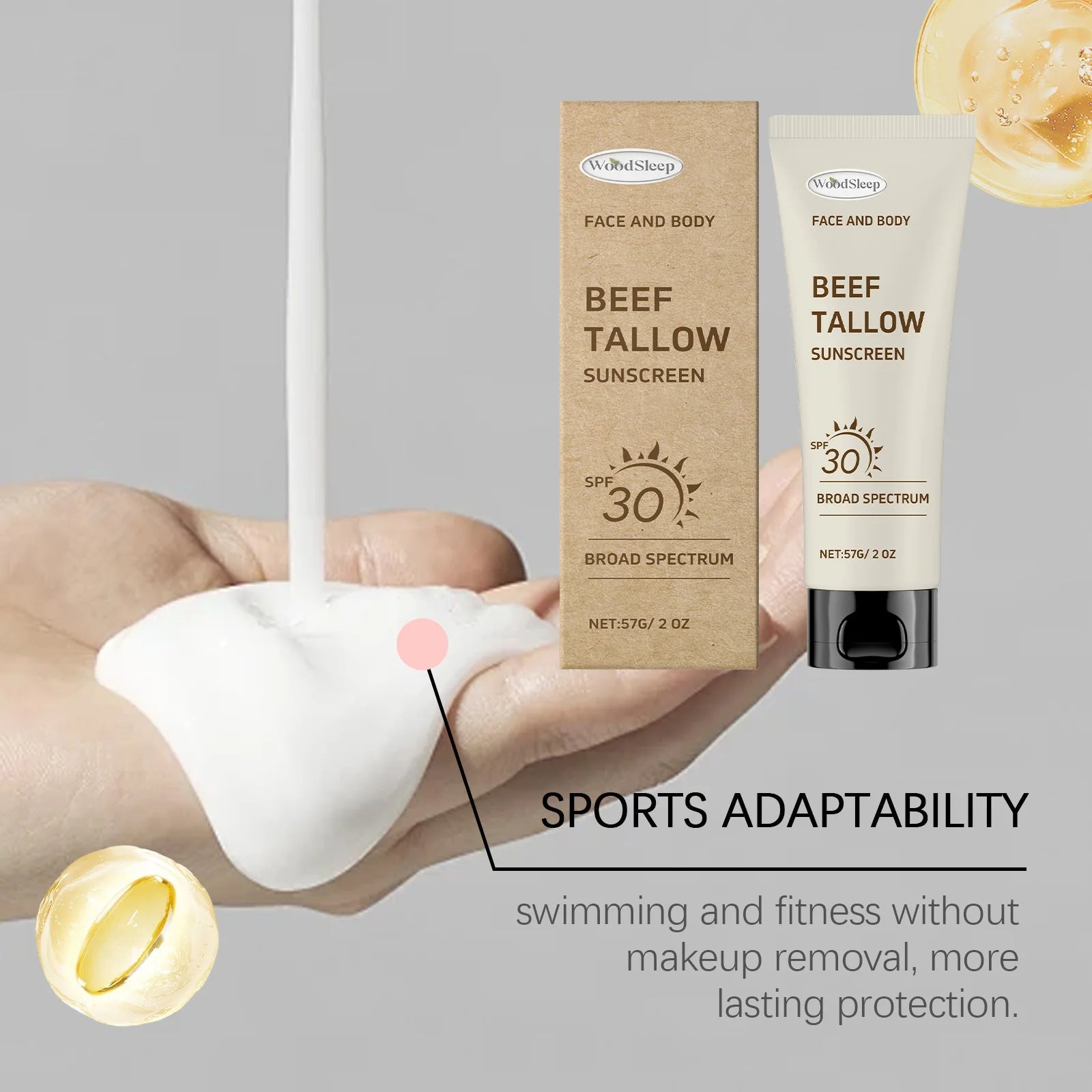 Tallow SPF30 Sunscreen Defense UV Rays Broad Protection Prevent Sunburn Summer Outdoor sports UV Isolation Moisturizing Halalzen