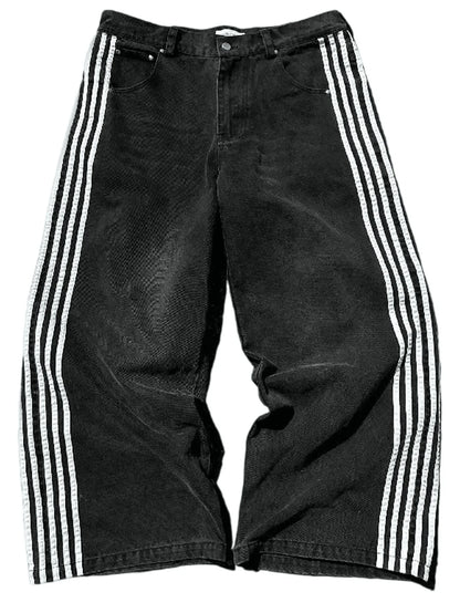 Striped Denim Pants for Men,Loose Fit Y2K Vintage Style Long Trousers,Straight Leg Baggy Retro Design Jeans