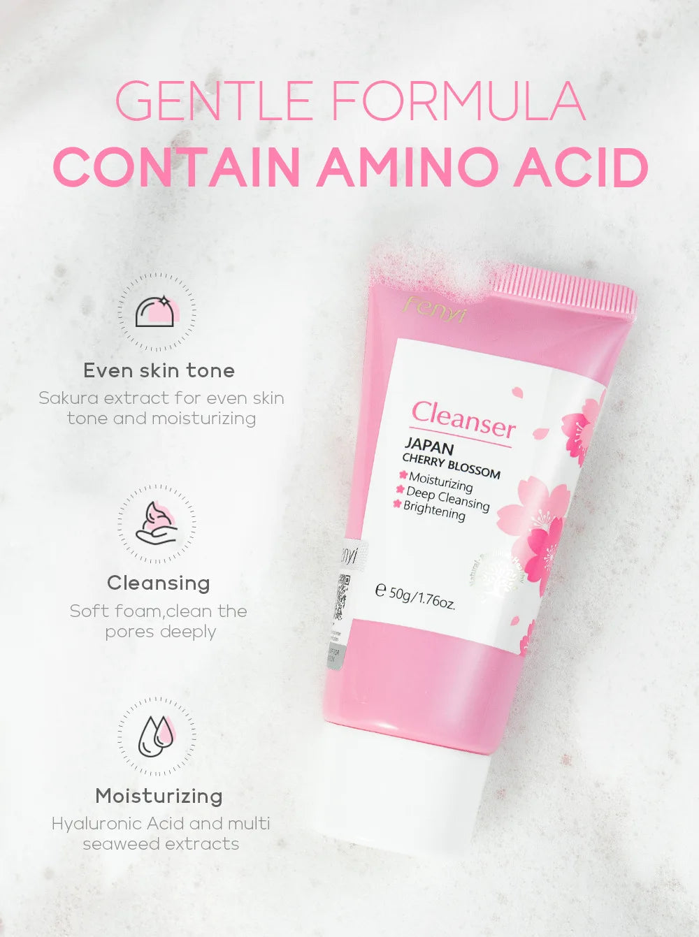 Sakura Gentle Facial Foaming Cleanser Shrink Pores Deep Clean Oil Control Reduce Blackhead Moisturizing Facial Skin Care Halalzen
