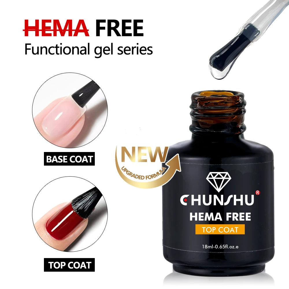 CHUNSHU 18ML Hema Free No Wipe Top Coat Semi-permanent Rubber Base Gel Polish Soak off Long Lasting Ultra Shiny Manicure Nails D