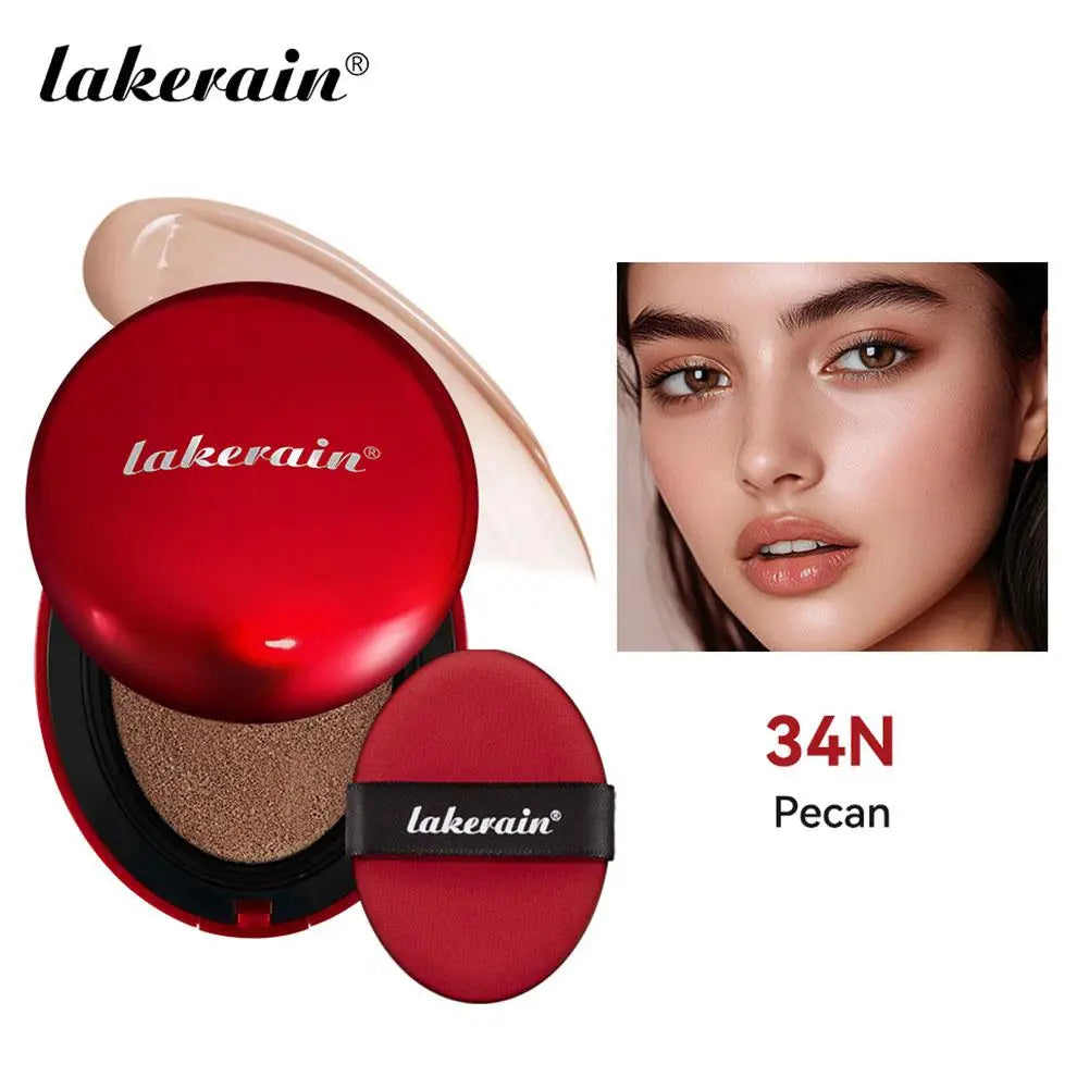 LAKERAIN 12 Color Air Cushion Foundation Red Shell Design Natural Coverage Formula Lightweight Breathable Makeup Base