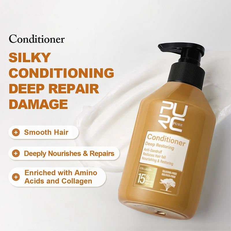 PURC Morocco Argan Oil Shampoo Conditioner Set Amino Acid Keratin Smoothing Repair Damaged Hair Treatment Sulfate-Free Hair Care Halalzen