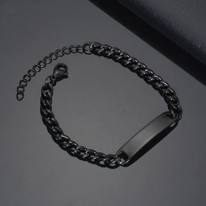 Custom Logo Name Engrave Bracelet Personalized Nameplate Stainless Steel Thick Hand Chain Custom Couple Men Women Jewelry Gift