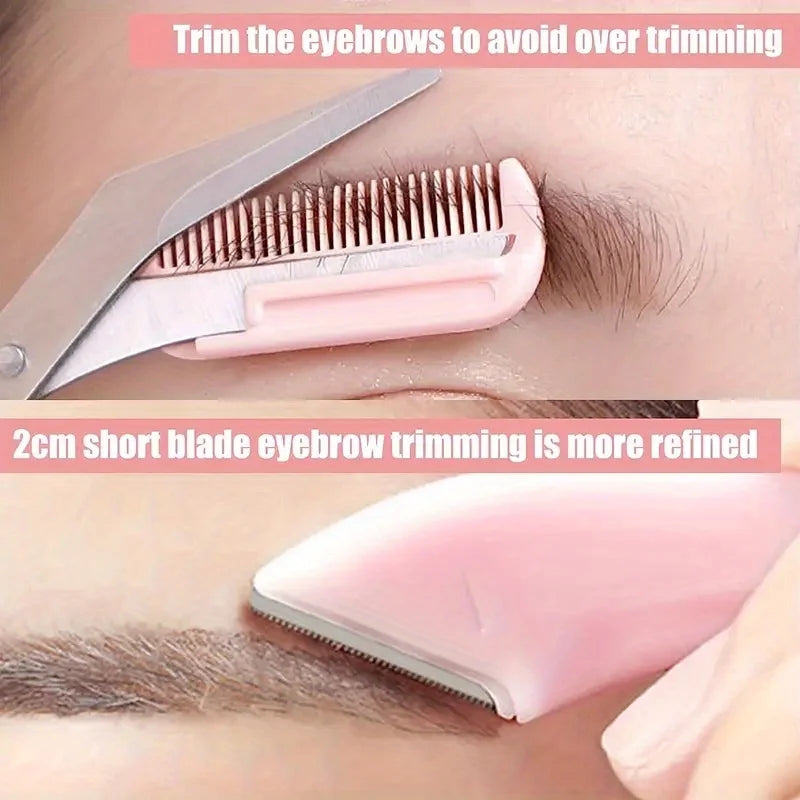 3-Piece Eyebrow Trimmer Set, Precision Trimming Scissors, Curved Eyebrow Trimmer And Comb - For On-The-Go Eyebrow Grooming Halalzen
