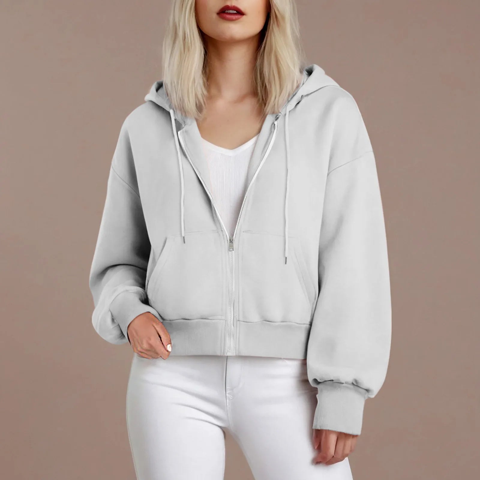 Hoodies Y2k Women Casual Fashion Solid Color Zipper Cropped Sweatshirt Jacket Cropped Zipper Sweatshirt Moletons Femininos