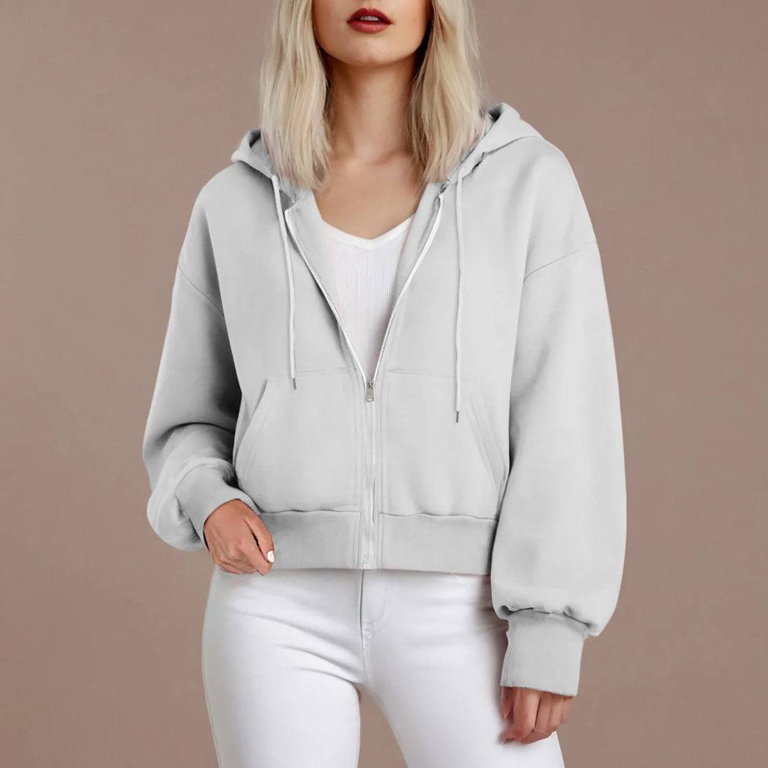 Hoodies Y2k Women Casual Fashion Solid Color Zipper Cropped Sweatshirt Jacket Cropped Zipper Sweatshirt Moletons Femininos