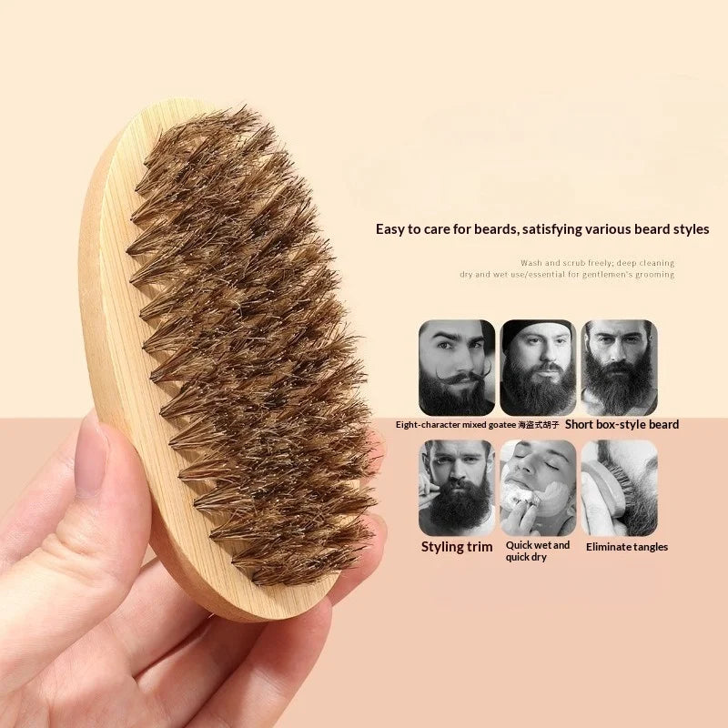 Professional Soft Boar Bristle Beard Brush Oval Handheld Shaving Brush For Men Oil Head Hair Styling Neck Duster Cleaning Tool Halalzen