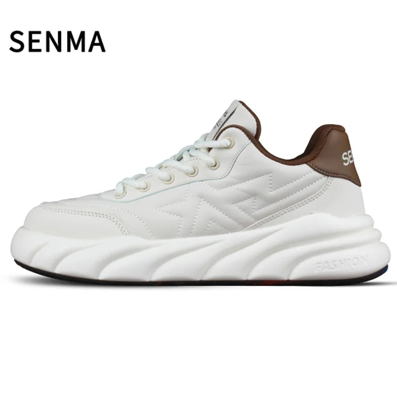 SENMA Sneakers for Men Genuine Leather Casual Shoes Mens Board/Tennis/Running/Walking Shoes Comfortable & Durable Athletic Shoes