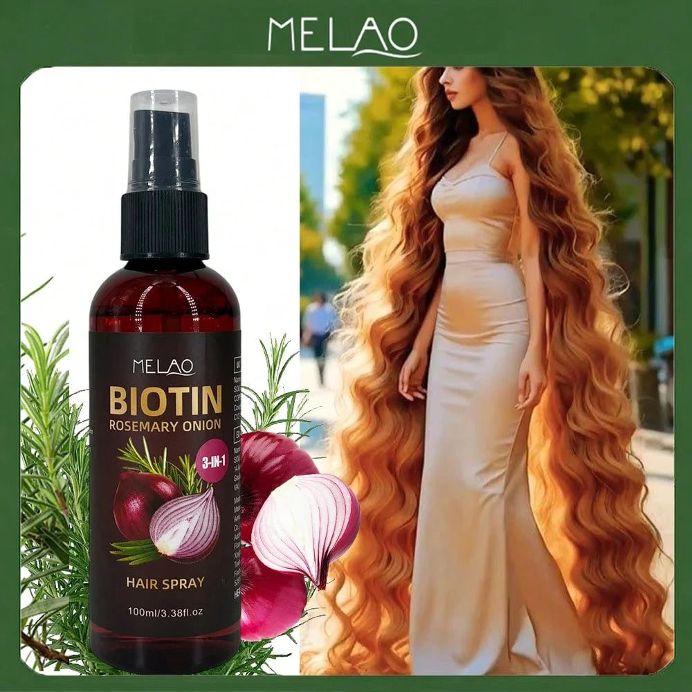 3 in 1 Biotin Rosemary Onion Hair Spray, MELAO Leave-In Conditioner & Detangler Spray, Tames Frizz, Adds Shine & Softness