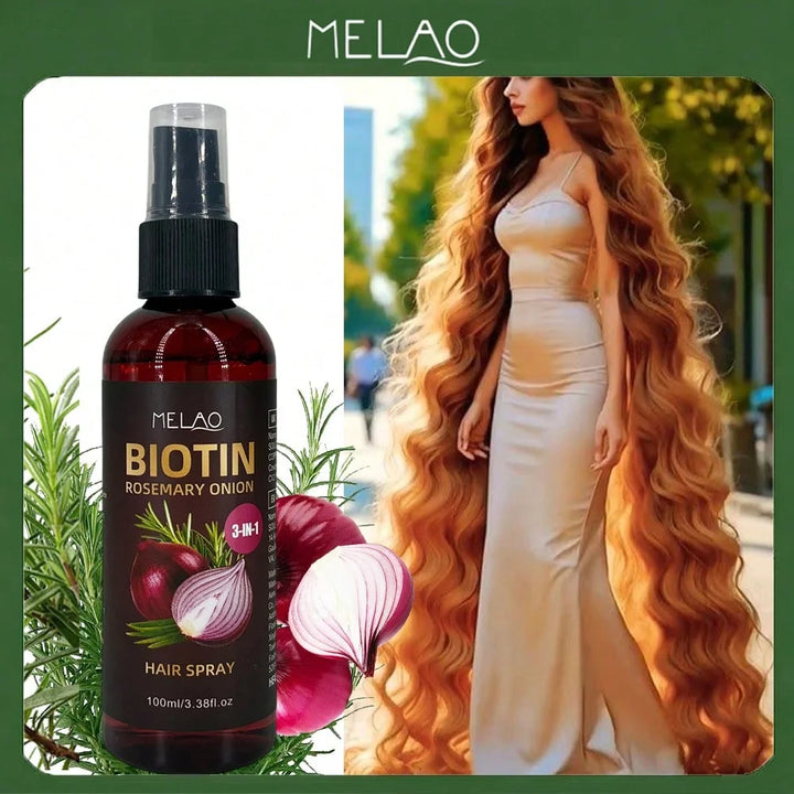 3 in 1 Biotin Rosemary Onion Hair Spray, MELAO Leave-In Conditioner & Detangler Spray, Tames Frizz, Adds Shine & Softness