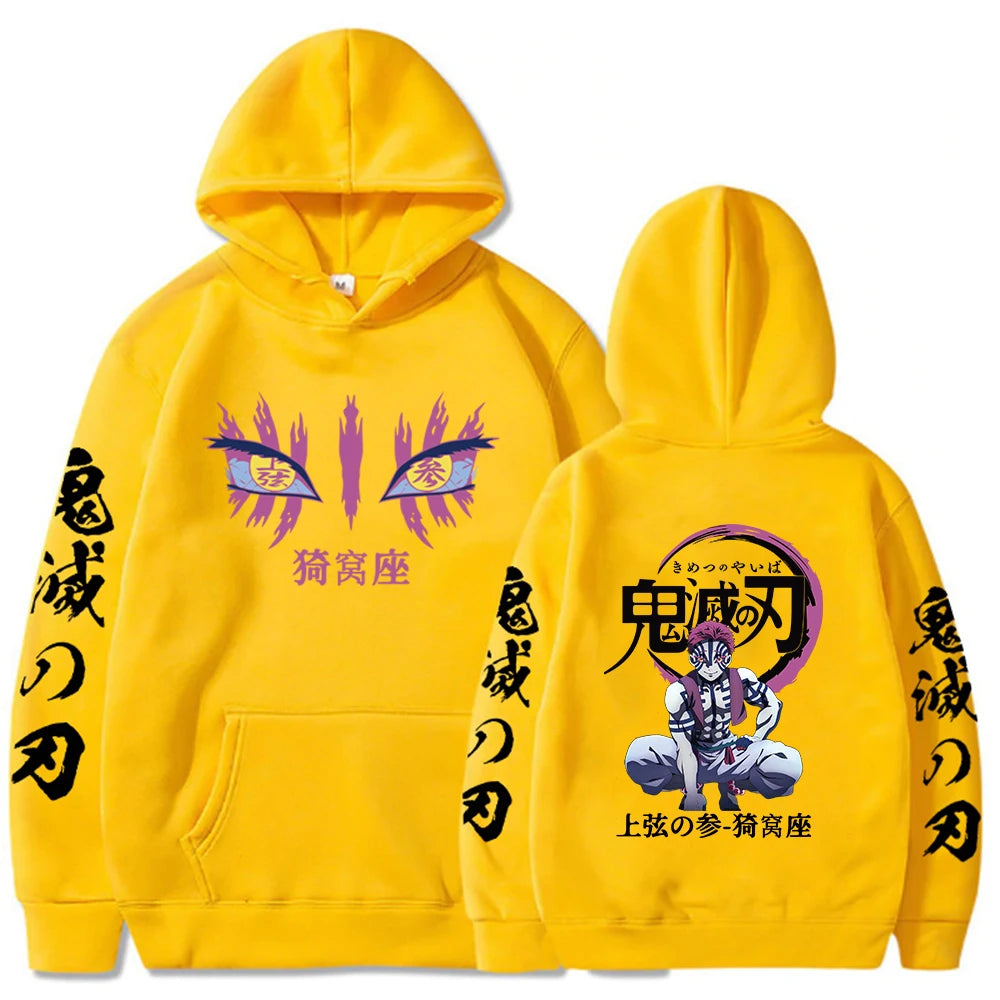 Japanese Anime Demon Slayer Hoodies for Men Akaza Manga Graphic Streetwear Pullover Hoody Long Sleeve Fleece Hooded Sweatshirt