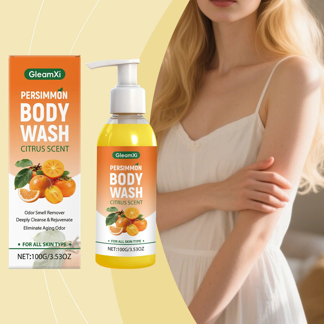 Refreshing Persimmon Shower Gel with Fresh Fruity Scent, Gently Cleanses and Smooths Body Skin Halalzen