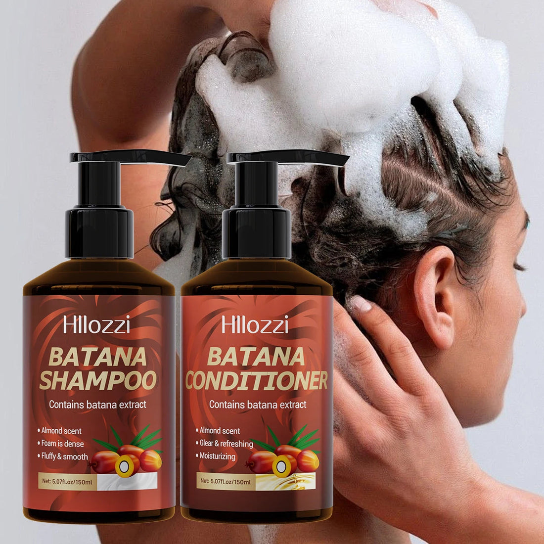 Batana Shampoo and Conditioner, thick foam, fresh fragrance, super cleaning power, smooth and moisturizing. Halalzen