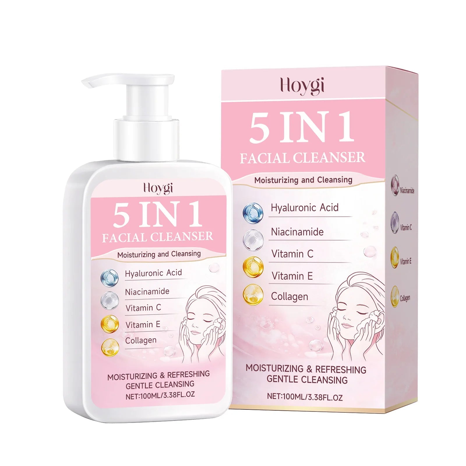 5-in-1 Moisturizing Cleanser - Rich Foam Light Texture Mild Non-Irritating Daily Gentle Hydrating Facial Cleansing Cream Halalzen
