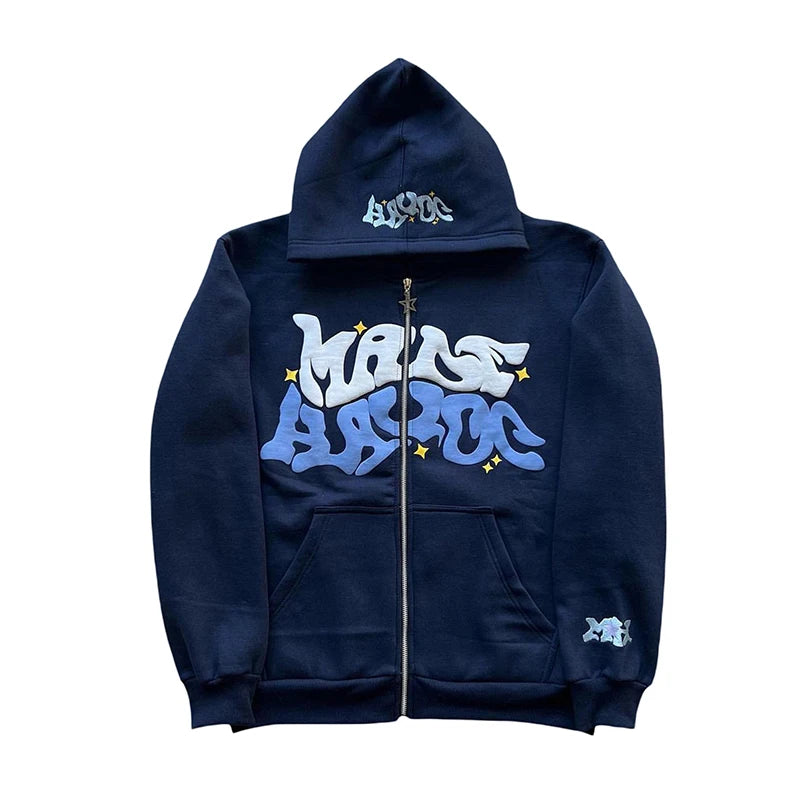 Men Women Hoodie Long Sleeve Letters Print Zipper Closure Sweatshirt Jacket with Pockets
