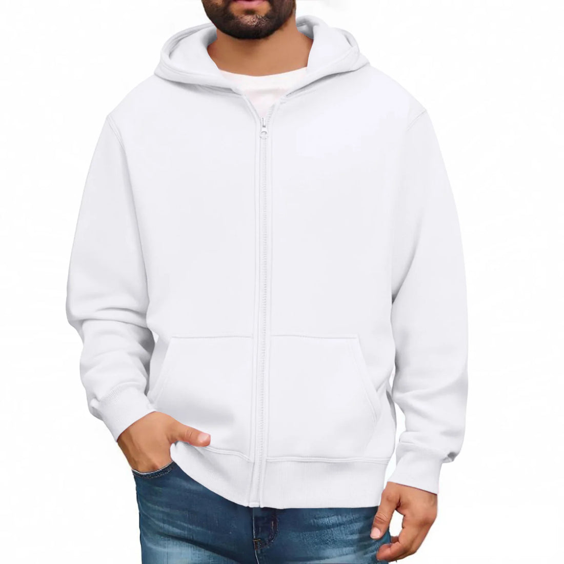 Men zip up hoodie plain color casual streetwear pullover jacket soft cozy fashionable urban youth winter hooded sweatshirt