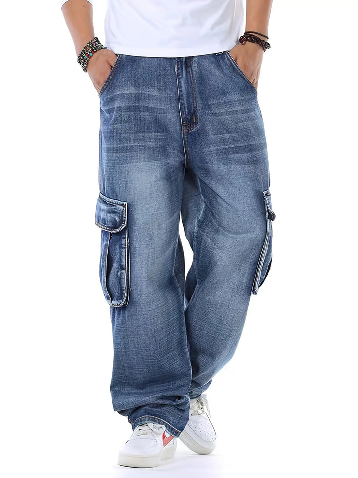 Trendige Jeans in Übergröße für junge Männer, lockere Passform, extra große Taschen, Herrenjeans