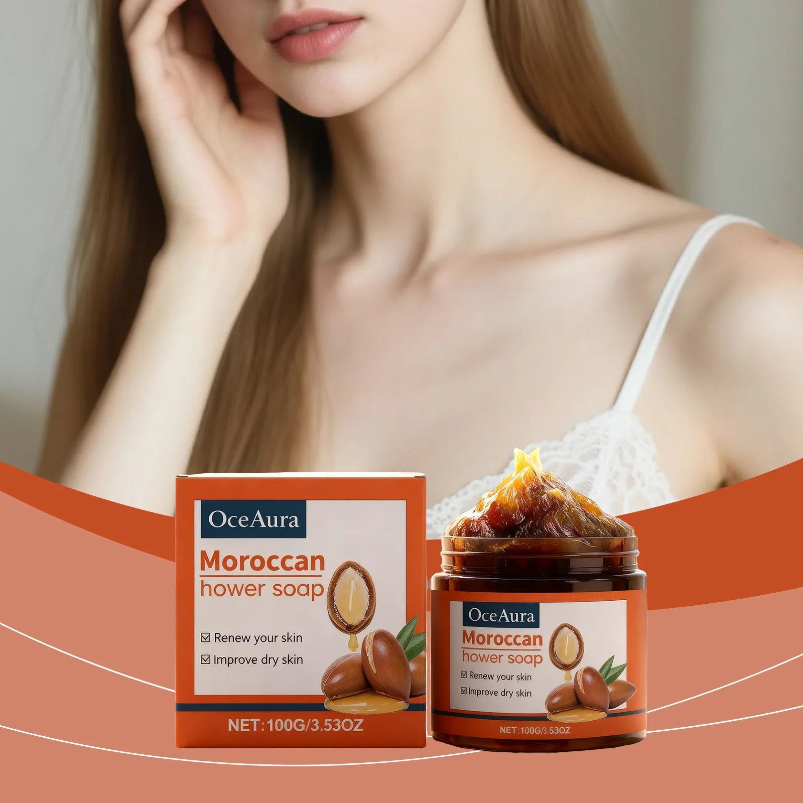 OCEAURA Moroccan Bath Soap Cream Deep Clean Improve Dullness Exfoliate Brighten Skins Relieve Dryness Body Care Bath Soap Cream Halalzen