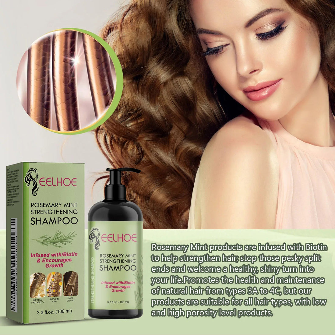 EELHOE Rosemary Straightening Shampoo Repair Damaged Dry Curl Fluffy Hair Nourishing Refreshing Straightening Shampoo Hair Care Halalzen