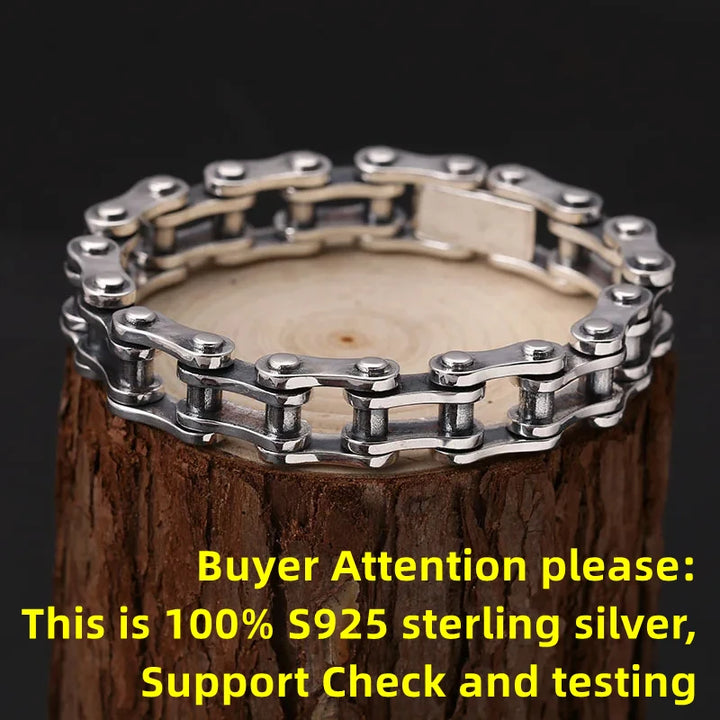 Pulsera de cadena de bicicleta punk de plata esterlina 100% S925 Joyería punk de plata S925 Certificada Nunca se desvanece Regalos de joyería para hombres