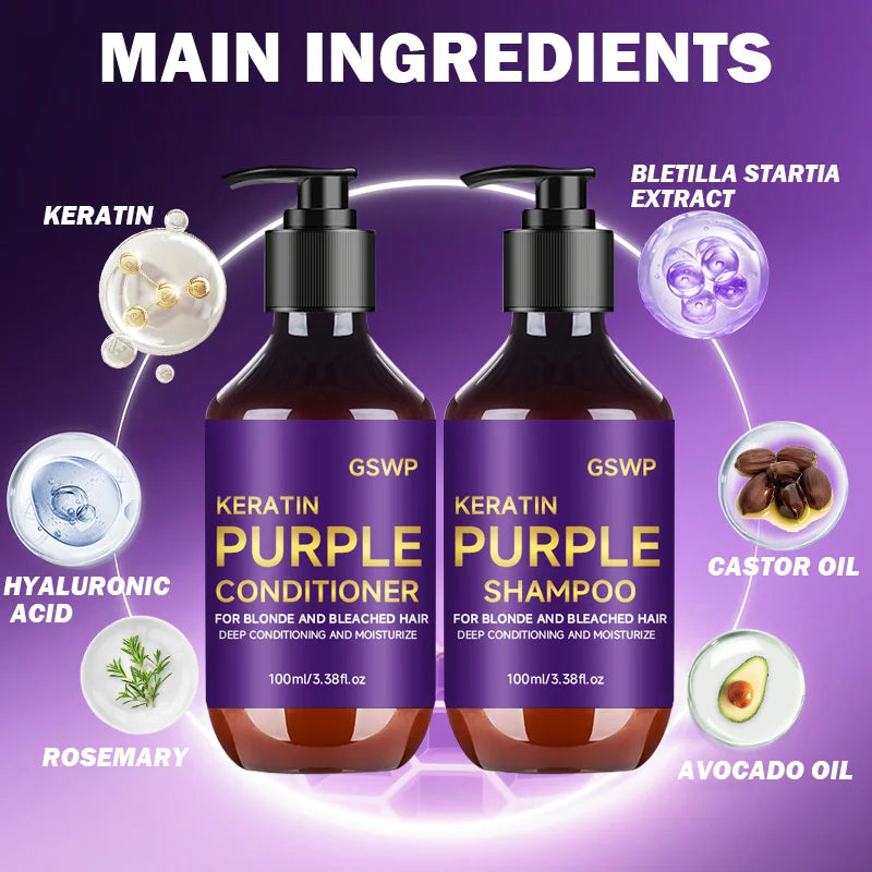 GSWP Purple Shampoo and Conditioner Set cleanses and deeply moisturizes hair, suitable for blonde, gray, and silver hair.200g Halalzen