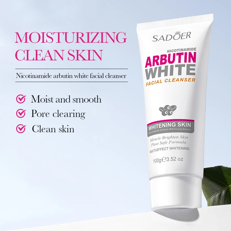 SADOER Niacinamide Arbutin Facial Cleanser Deeply Cleansing Oil Control Moisturizing Blackhead Removal Wash Foam Skin Care Halalzen