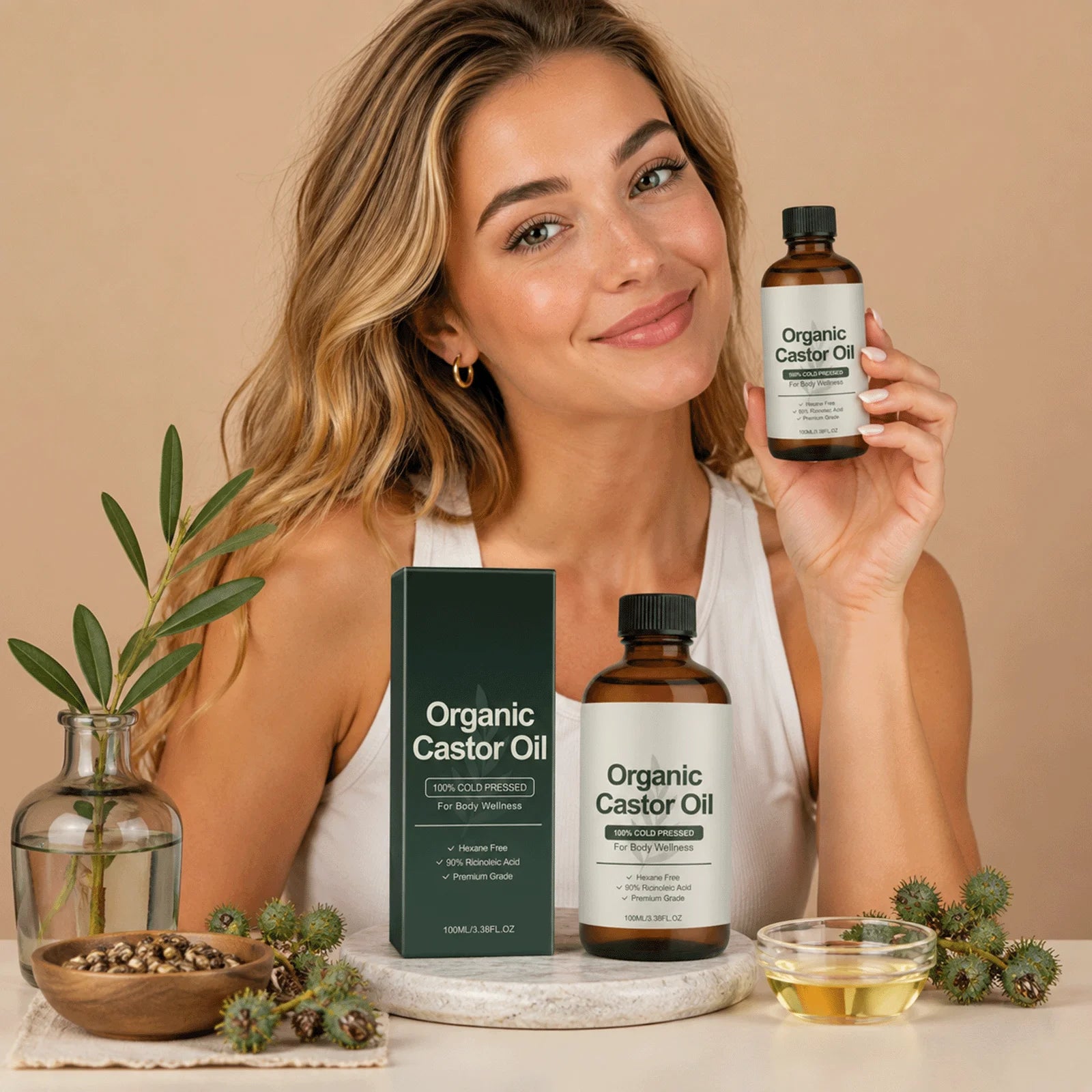 Organic Castor Oil Cold Pressed Hexane Free Ricinoleic Acid Hydrating Body Oil Moisturizing Dry Skin Sensitive Skin Care
