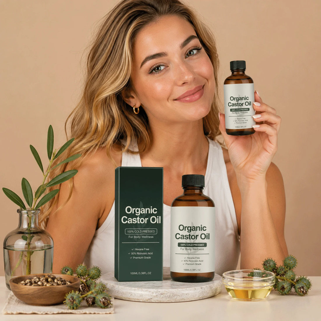 Organic Castor Oil Cold Pressed Hexane Free Ricinoleic Acid Hydrating Body Oil Moisturizing Dry Skin Sensitive Skin Care
