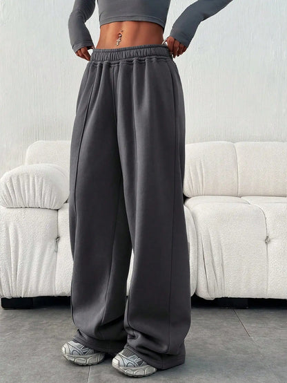 Women's Slant Pocket Wide Leg Sweatpants Elastic Waist Low Waist Loose Harajuku Sports Style Spring/Autumn Daily Street Trend