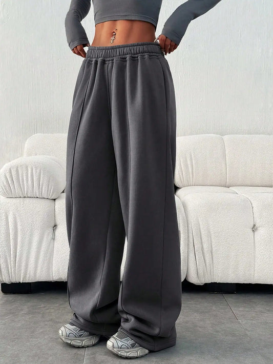 Women's Slant Pocket Wide Leg Sweatpants Elastic Waist Low Waist Loose Harajuku Sports Style Spring/Autumn Daily Street Trend