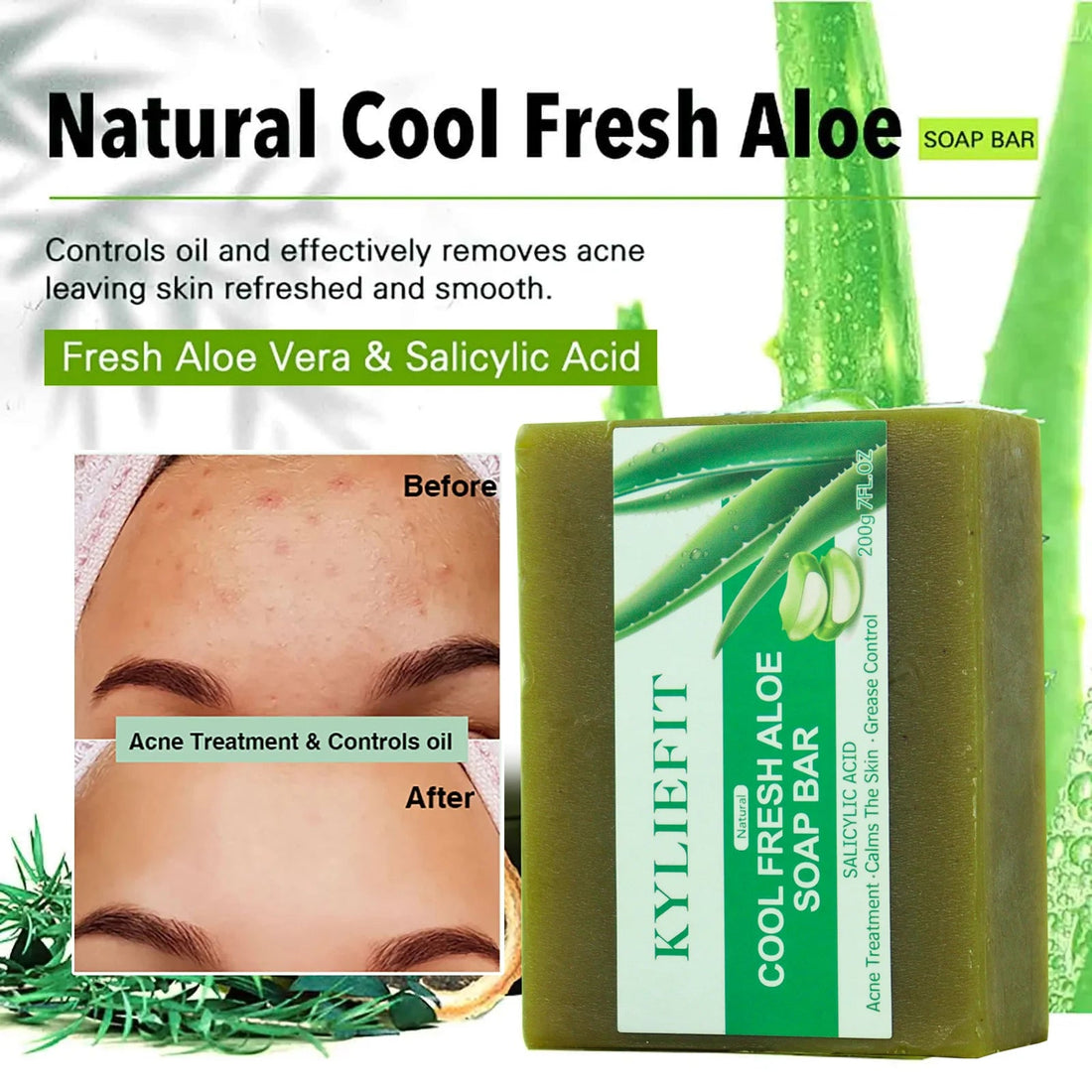 Aloe Brightening Soap Bar, Remove Dark Spots, Sun Spots, Acne, Oil Control, Clean Stains, Exfoliation, For Face and Body, 200g Halalzen