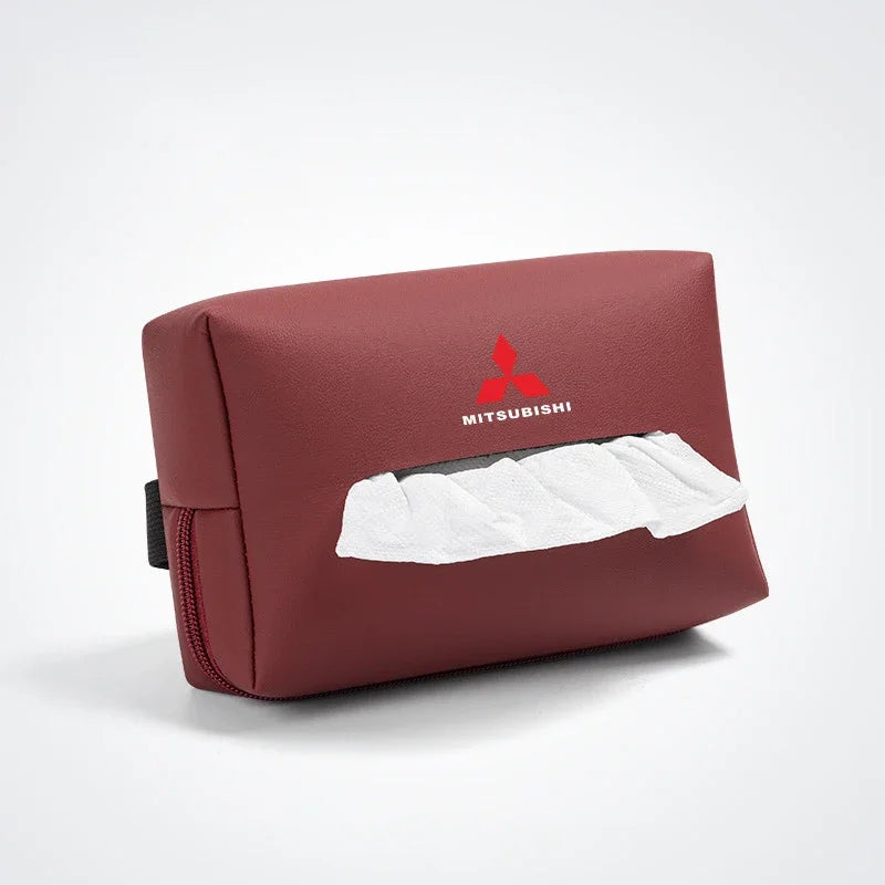 Leather Car Interior Tissue Box Seat Back Storge Bag for Mitsubishi Lancer Outlander Pajero L200 ASX Eclipse Ralliart EVO Galant