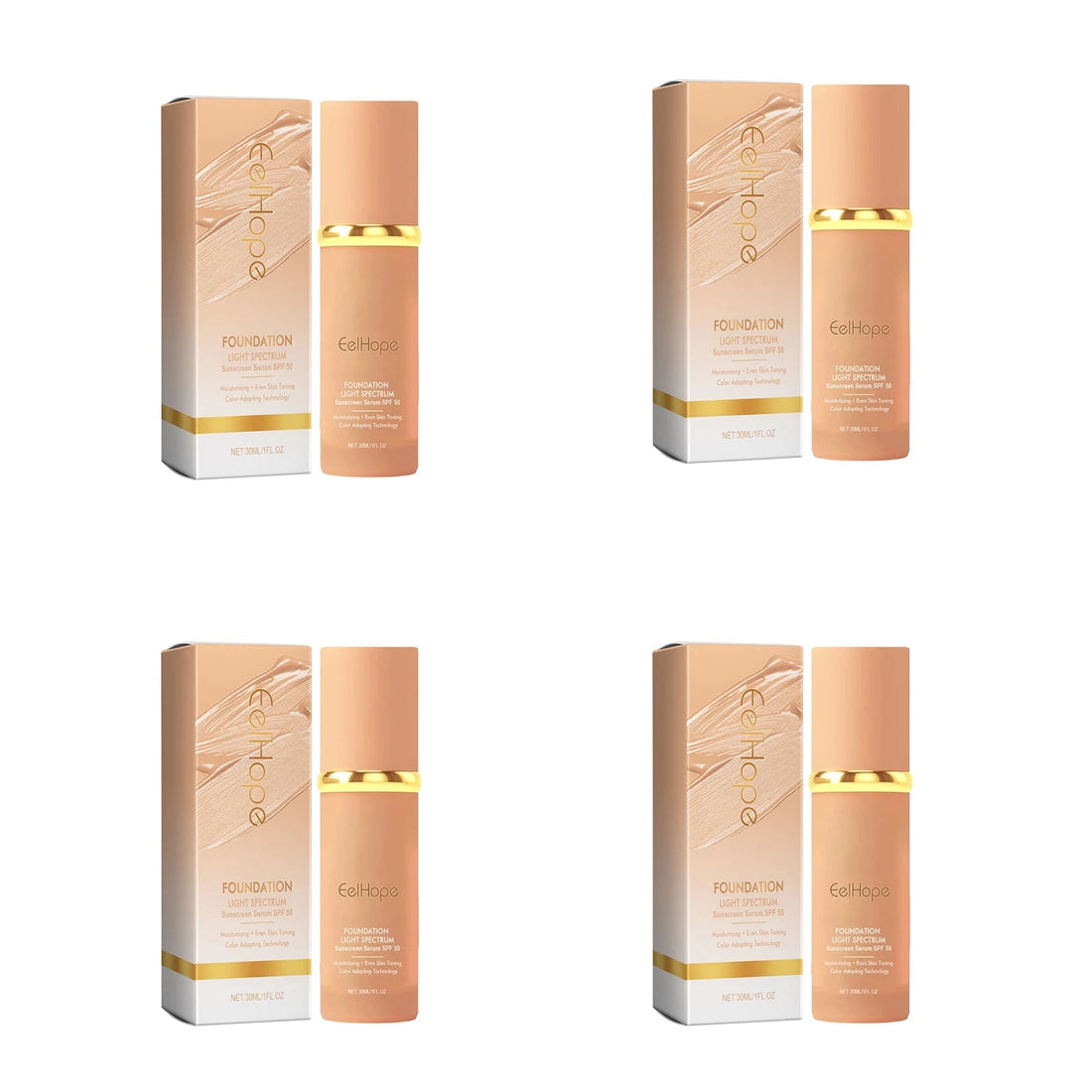 4-in-1 Foundation Liquid Makeup Hydrate Full Coverage Concealer Spf 50 Light Spectrum Sunscreen Serum Repair Moisturizing Primer Halalzen