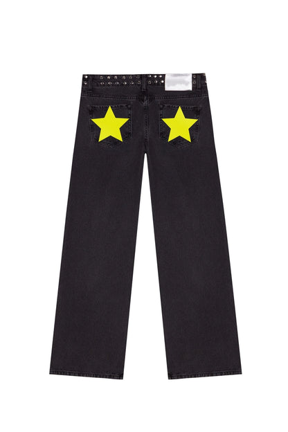 Y2K Blue Vintage Five-Pointed Star High Waited Jeans ONE DILEMMA Fashion Baggy Jeans Women Clothing Casual Straight Denim Pants