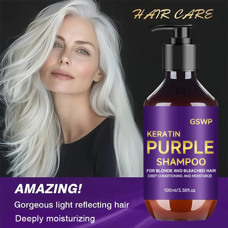 GSWP Purple Shampoo and Conditioner Set cleanses and deeply moisturizes hair, suitable for blonde, gray, and silver hair.200g Halalzen