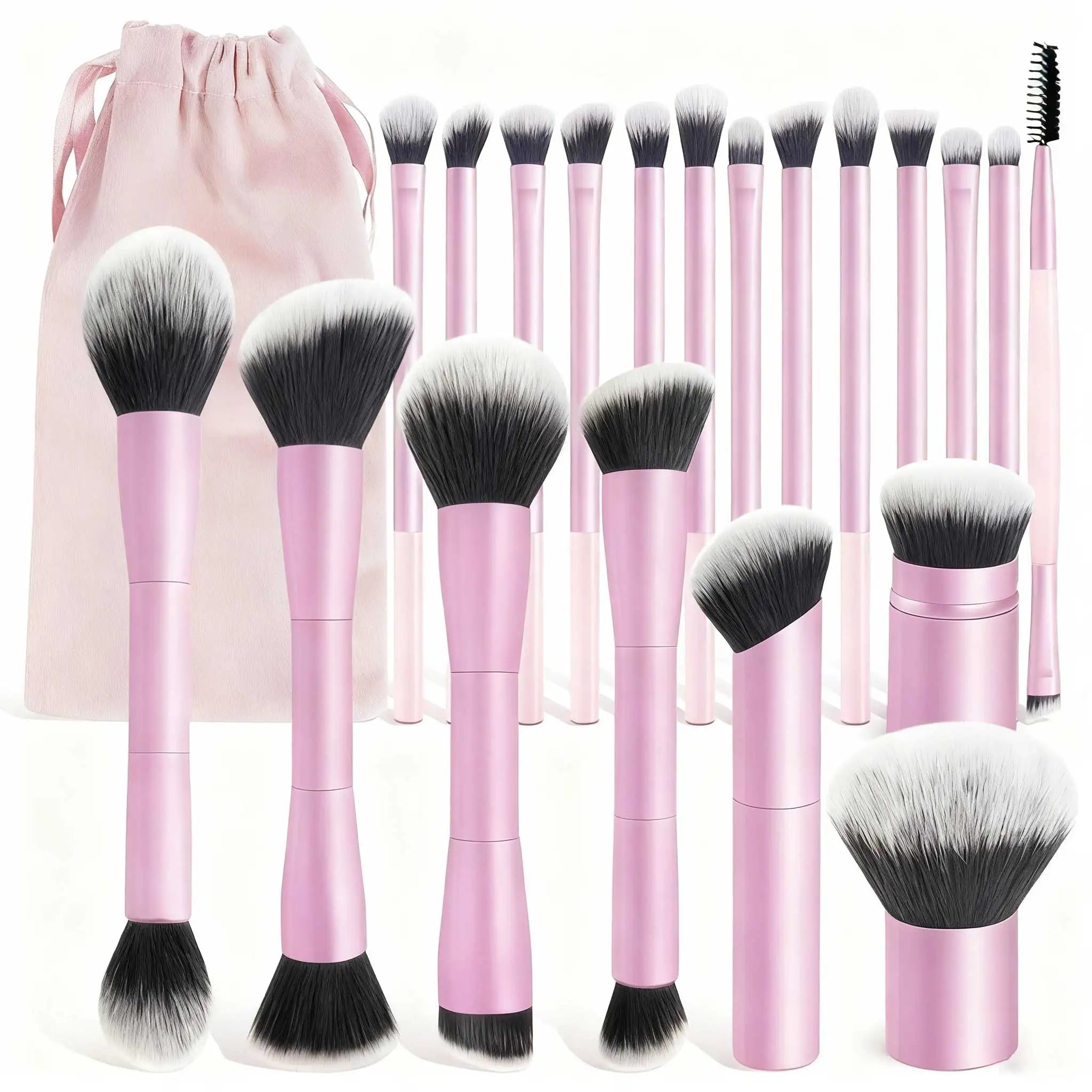 20pcs/set Pro Makeup Brushes Double Ended Foundation Concealers Blush Eye Shadows Brush for Liquid Cream Powder Blending Halalzen