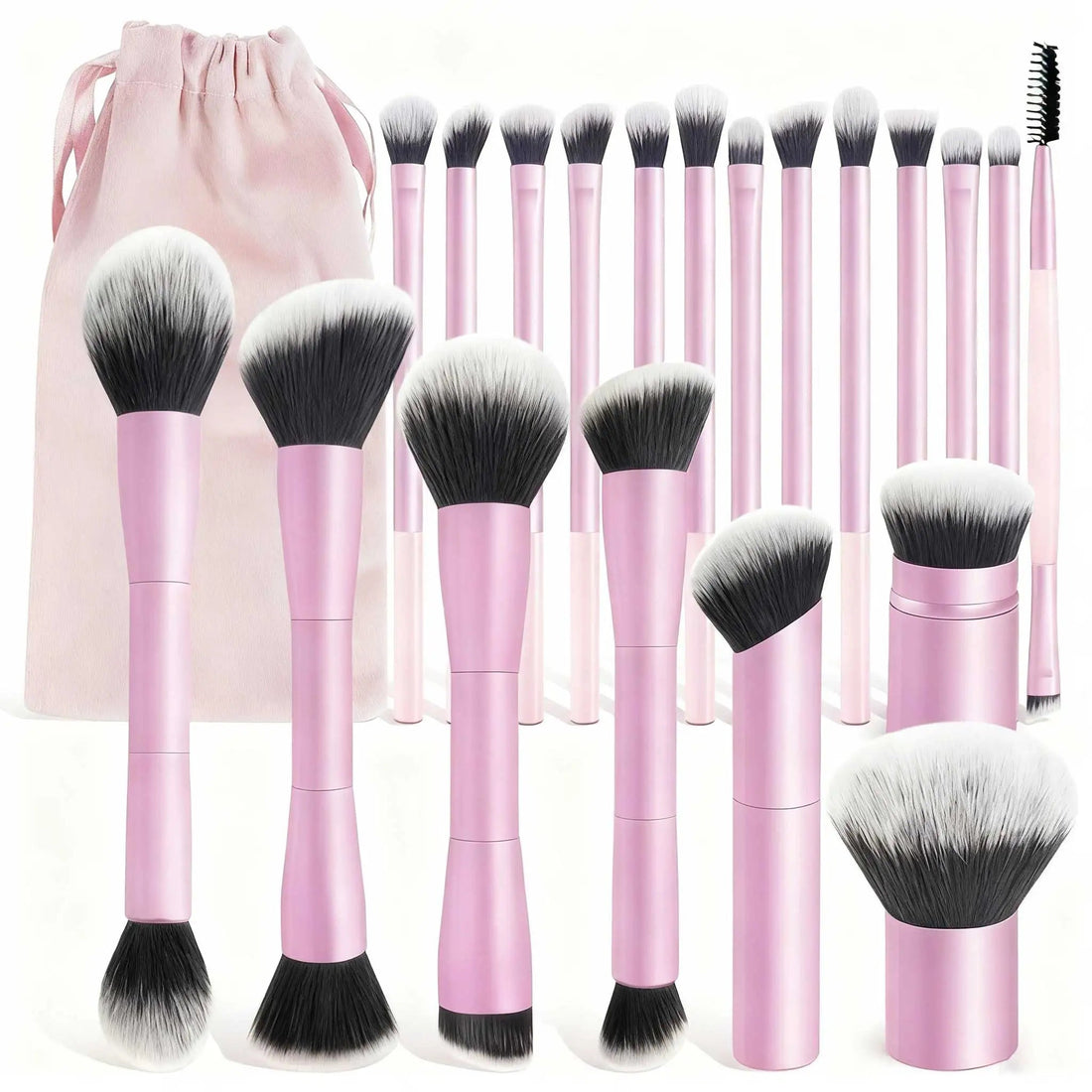 20pcs/set Pro Makeup Brushes Double Ended Foundation Concealers Blush Eye Shadows Brush for Liquid Cream Powder Blending Halalzen