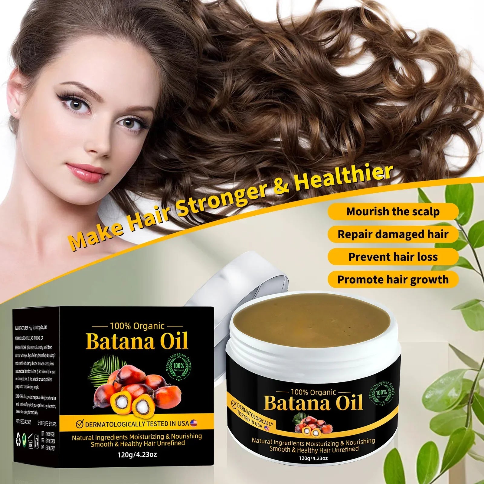 Batana Hair Oil Nourishes Scalp Moisturizes to Reduce Split Ends and Hair Loss Natural Botanical Hair Treatment Oil