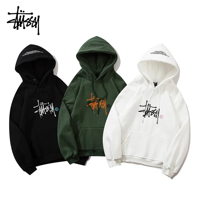 STUSSY 8 High Quality Embroidered Sports Hoodie Men's Sweatirt Spring Autumn Casual Loose Fit Hoodie Trend Cotton