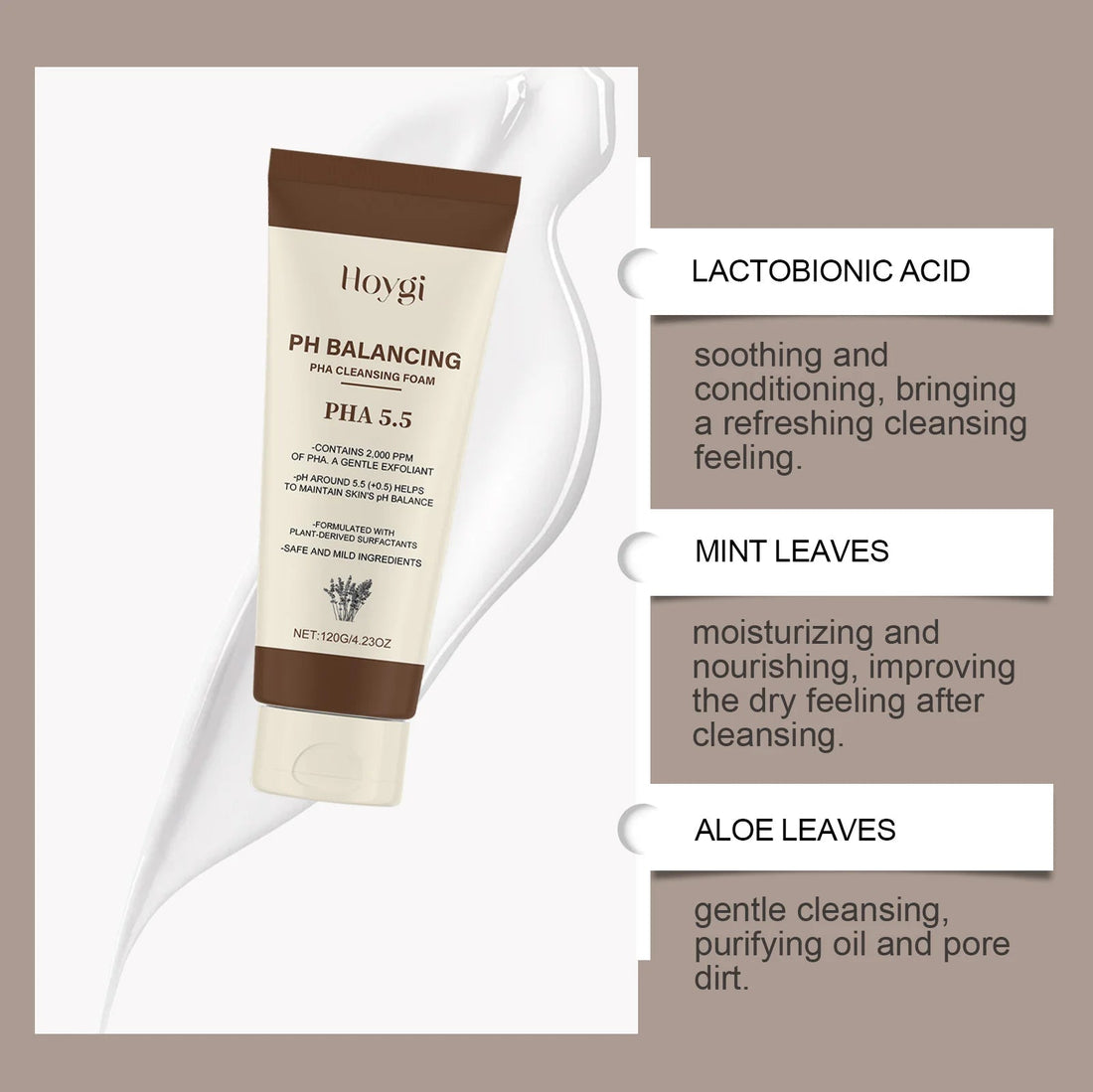 Hydrating Cleansing Foam, Gentle Face Wash with Aloe & Mint for Sensitive Skin, Refreshing Non-Drying Formula Halalzen