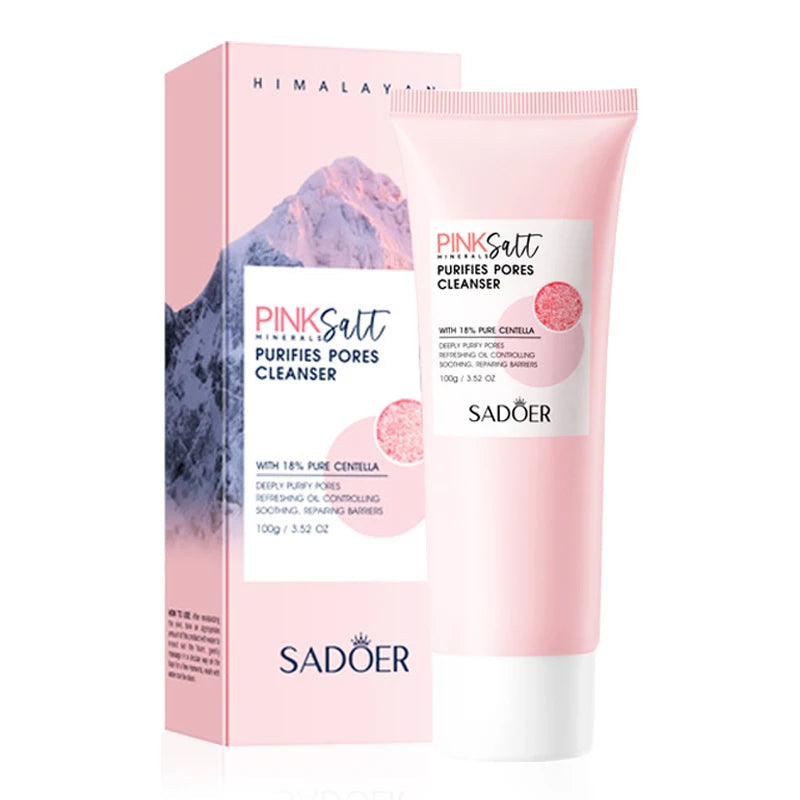 SADOER Himalayan Pink Salt Facial Cleanser Deep Cleansing Moisturizing Face Wash Foam Cleanser Face Cleansing Skin Care Halalzen