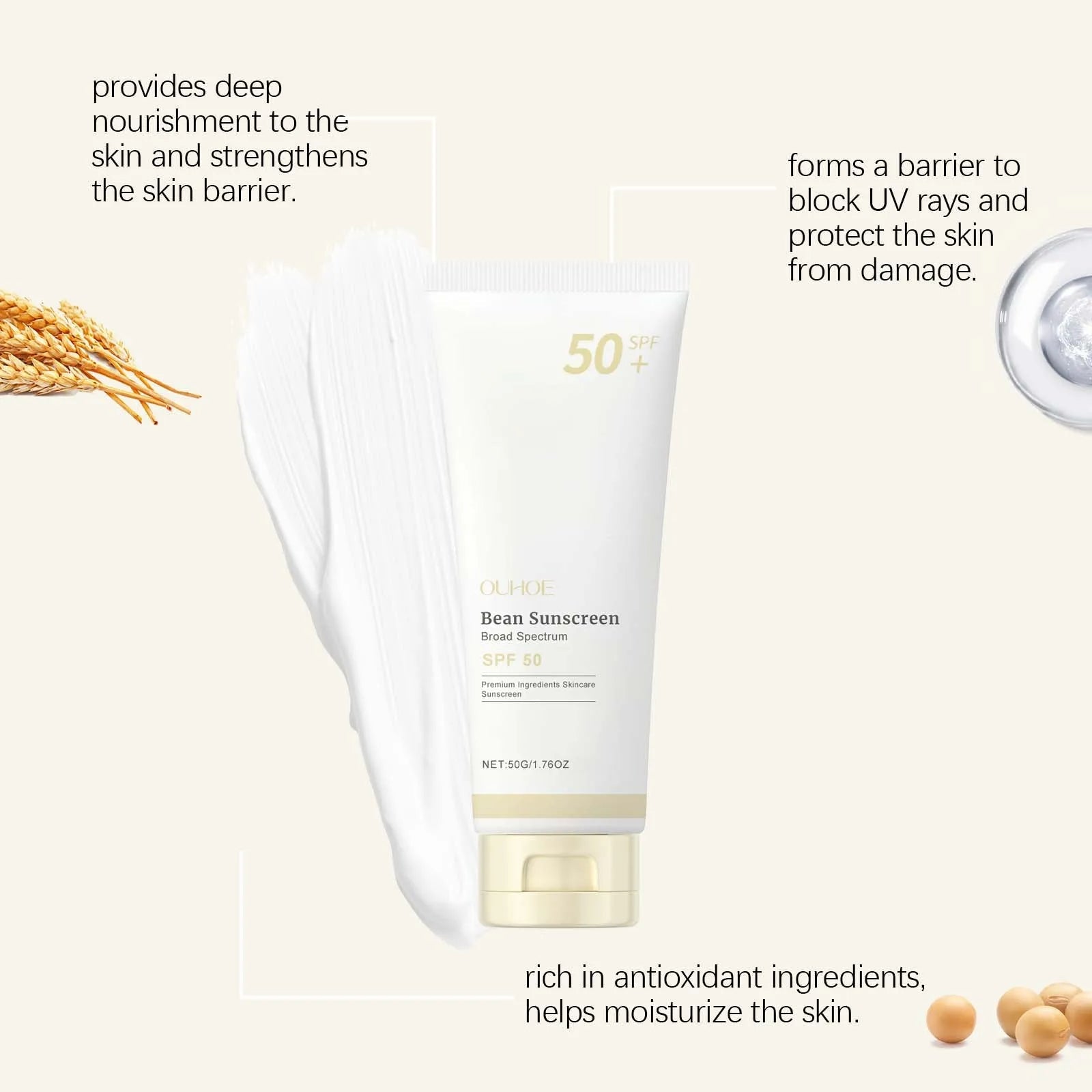 SPF 50+ Mild Moisturizing Sunscreen Soothe Cool Sunblock UVA/UVB Brighten Anti Oxidate Sun Prevent Sunburn Moisturize Sunscreen Halalzen