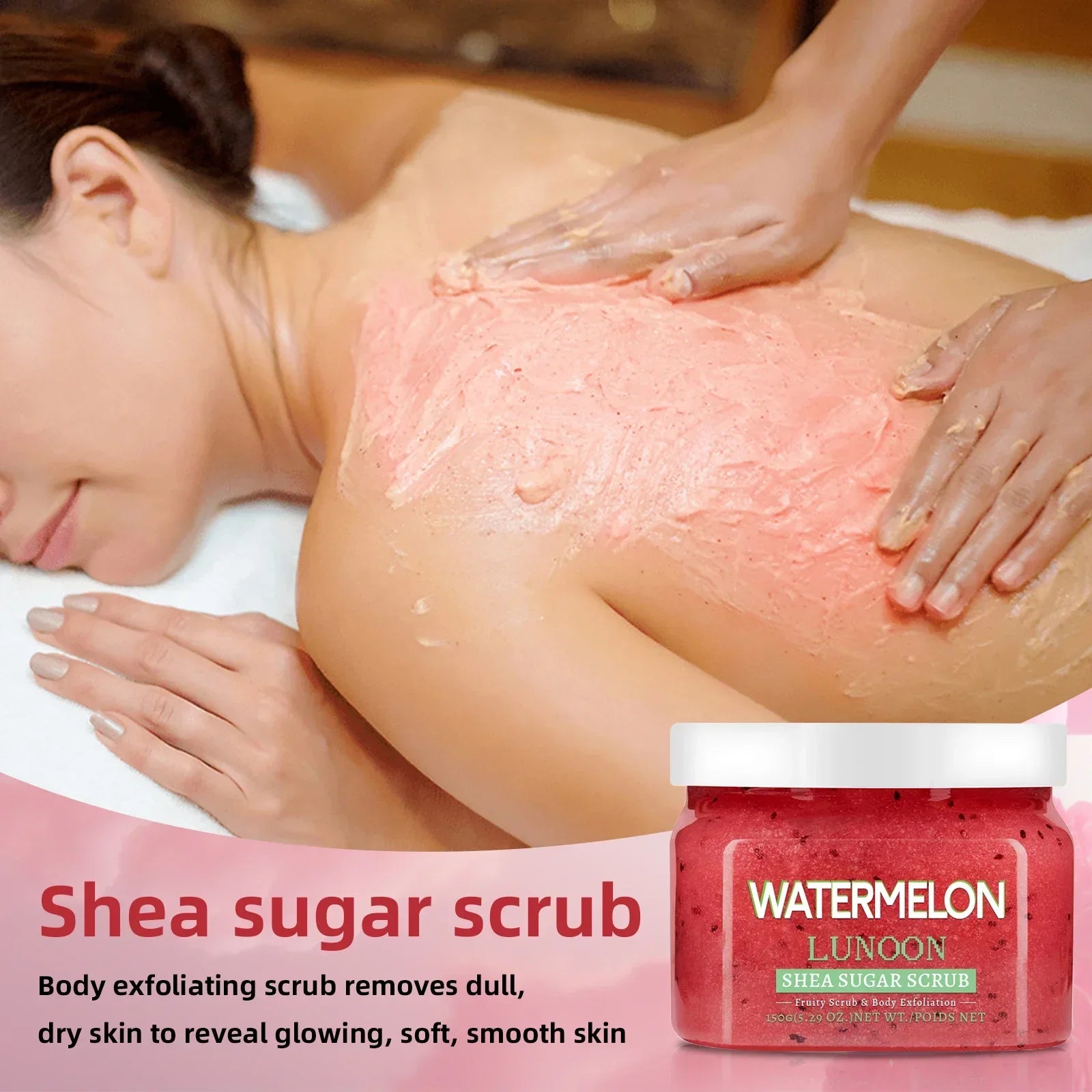 Watermelon Shea Butter Sugar Scrub 150g - Natural Exfoliator for Smooth, Hydrated Skin on Elbows, Knees, Back & Legs.