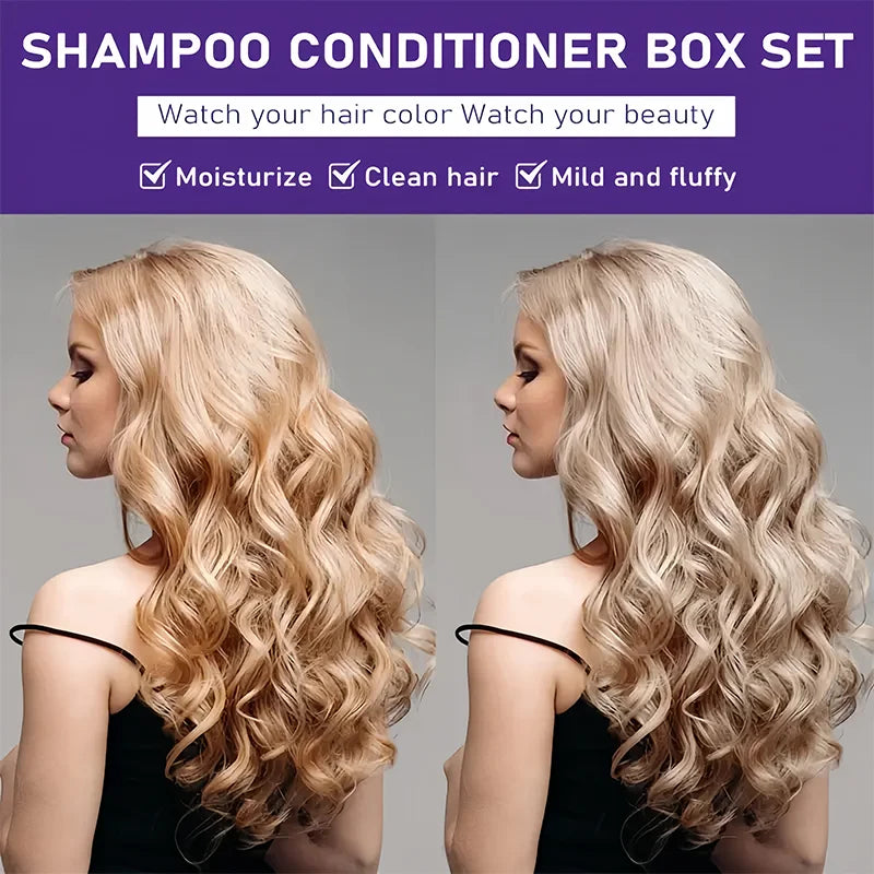 GSWP Purple Shampoo and Conditioner Set cleanses and deeply moisturizes hair, suitable for blonde, gray, and silver hair.200g Halalzen