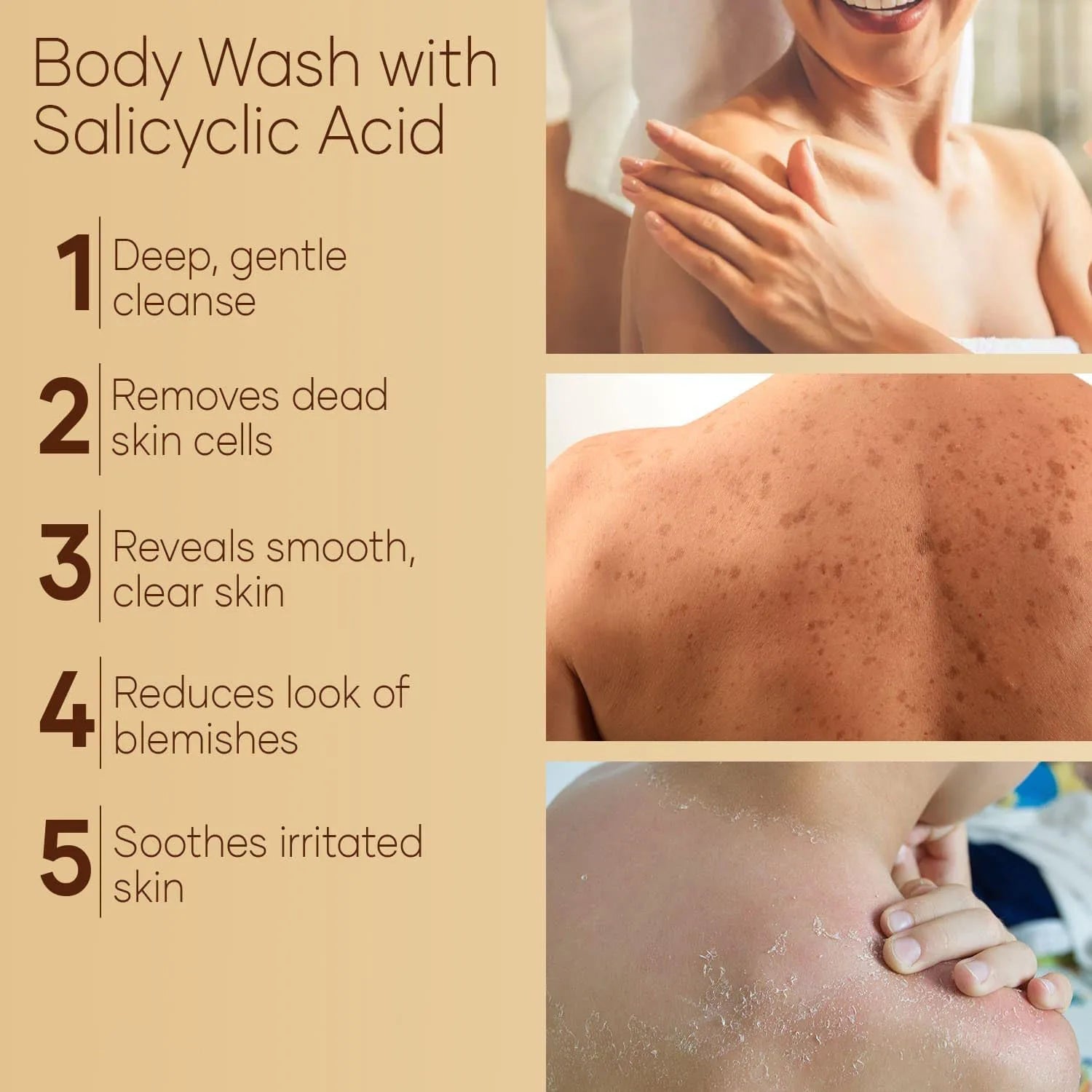 EHD Salicylic Acid  Fragrance Body Wash Gentle Exfoliating for Blemish-Prone Skin,Oil Control pH Balance Shower Gel Smooth Skin Halalzen